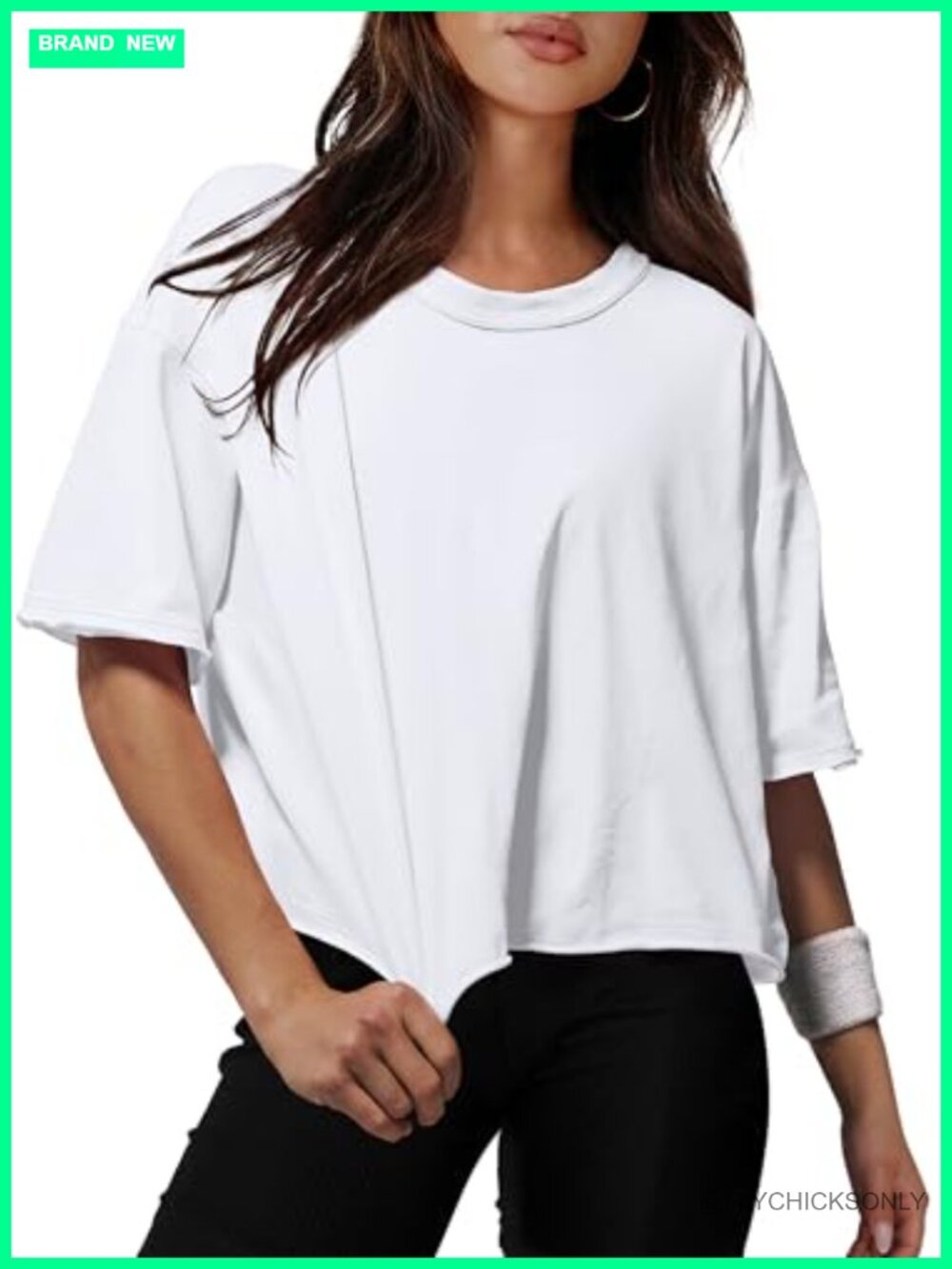 Oversized Cotton Blend Crop Top Drop Shoulder Short Sleeve Workout Tee